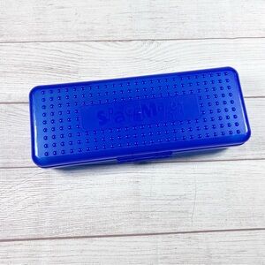 Vintage Spacemaker Long Large Hard Pencil Supplies Box 13 x 5 x 2.5 Clear Blue